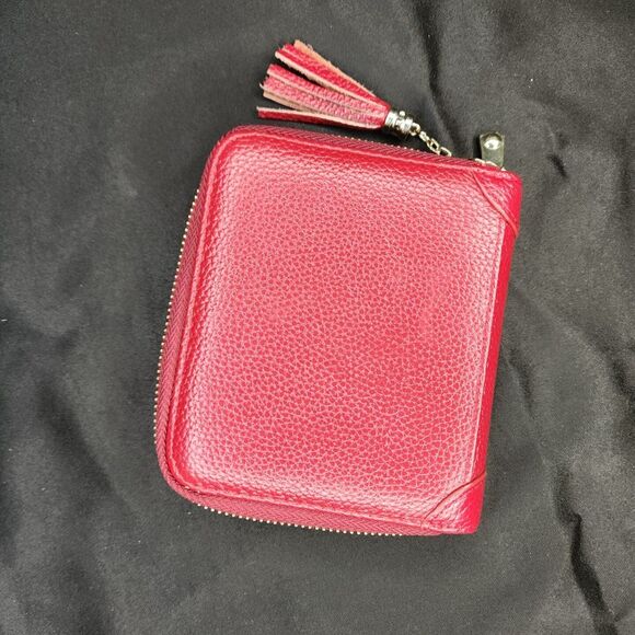 Womens Credit Card Holder Wallet RED Zip Pebble Leather Card Case RFID Blocking - Picture 12 of 12
